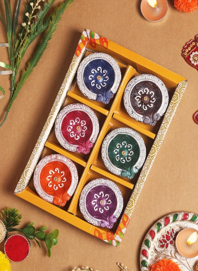 TrendBell Handmade Terracotta Set of 6 Multicolor Clay Diya for Diwali/Navratri Decorations Oil Lamp Diwali Clay Diya Tea Light Holder Indian Decor Festival Gifts Puja Items | TRBD6-03 - Image 1